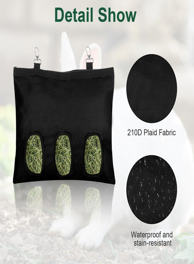 Qiuruoo 2 Pcs Rabbit Hay Feeder,Guinea Pig Hay Feeder,13×10.8 Inch Guinea Pig Bag,Small Animal Feeding Bag for Rabbits, Hamsters, Hedgehogs (3 Holes,Black) - Image 5